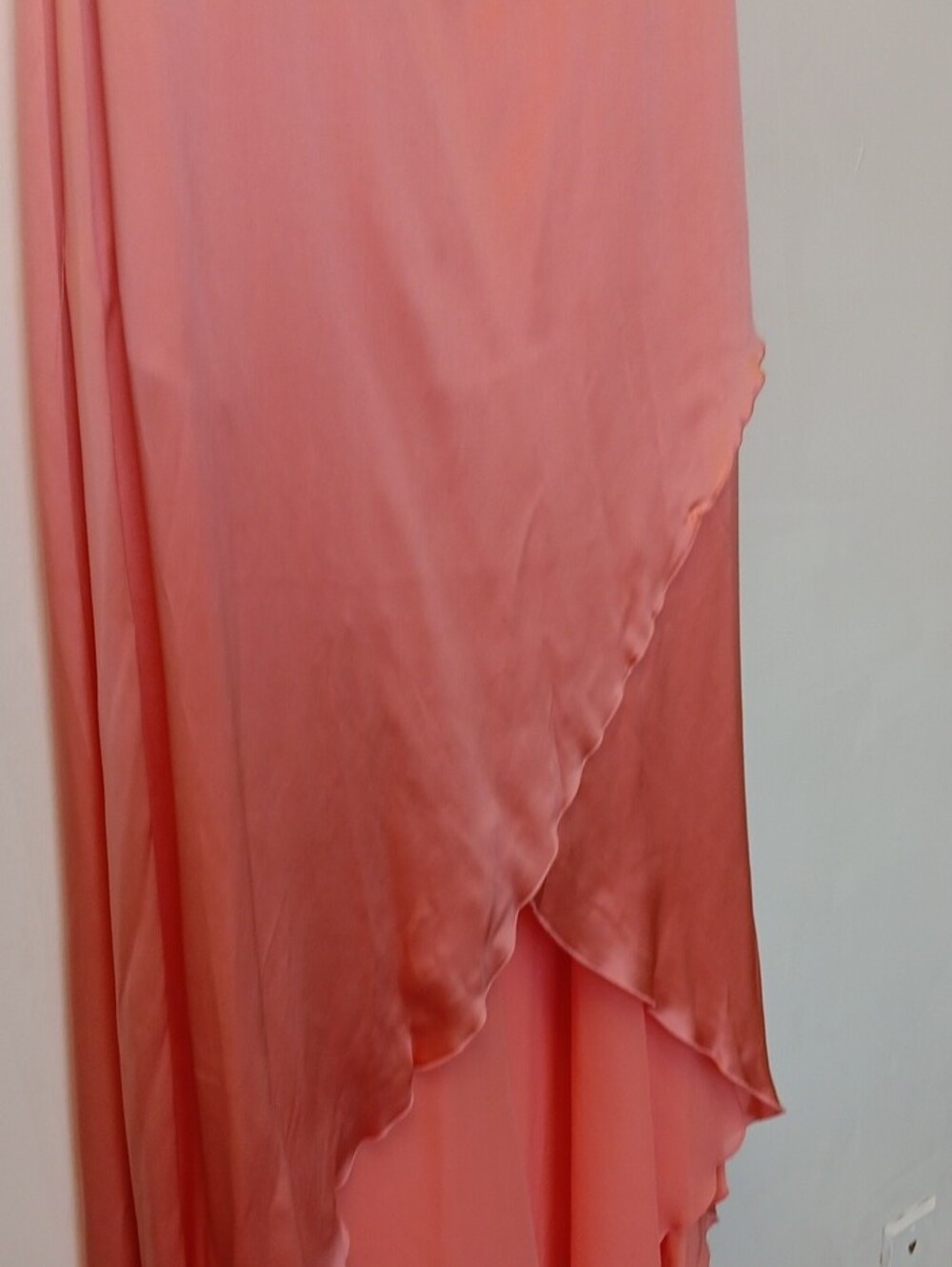 Vintage Mon Cheri Coral Satin High-Low Evening Dress - Picture 9 of 10